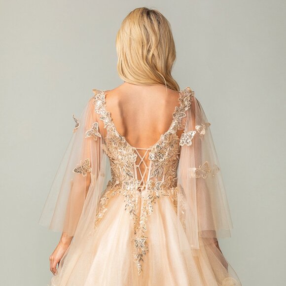 New Off White Mini Bridal Dress w/ Cape Sleeves & Butterfly Applqiue DQ 3393 - Picture 4 of 9